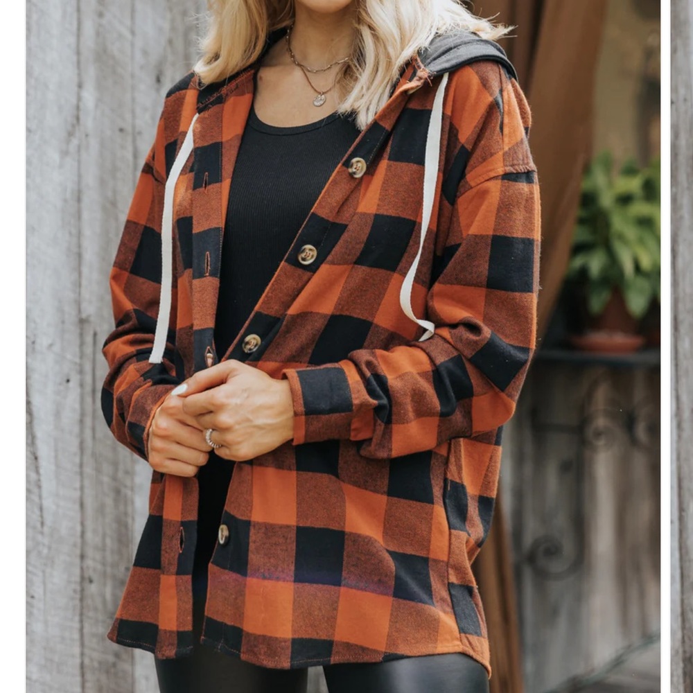 Black and orange hooded flannel from boutique